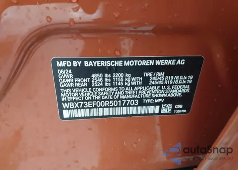 2024 BMW X1 xDrive28I from USA, damaged, VIN WBX73EF00R5017703